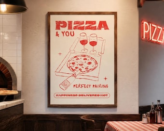 Póster de pizza retro, arte de cocina italiana, decoración de pizzería (descarga digital)