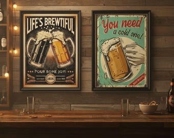 Vintage Beer Poster Set: Retro Bar Art Prints, Digital Downloads
