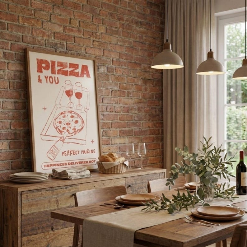 Retro pizzaaffisch, italiensk kökskonst, pizzeriarestaurangdekor (digital nedladdning) bild 2