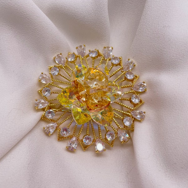 Austrian Crystal Brooch Flower Shape. Ethereal Jewellery. Luxury Brooch For Women