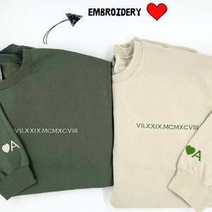 Custom Embroidered Roman Numeral Sweatshirts, Personalized Couples Gifts, Anniversary Gifts, Valentine&#39;s Day Gifts, Couples Sweatshirt