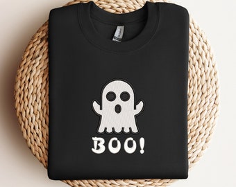 Sudaderas Boo de la temporada espeluznante bordada / Cuello redondo Boo del bordado de Halloween / Sudaderas Boo fantasma / Ideas de regalos de Halloween / Temporada de otoño