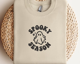 Custom Embroidered Spooky Season Sweatshirts | Halloween Season Crewneck | Ghost Sweatshirts | Fall Season Gifts | Cute Ghost Sweatshirts