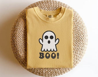 Embroidered Spooky Season Boo Shirt | Halloween Embroidery Boo T-Shirts | Cute Ghost Boo Tees | Halloween Gift Ideas | Fall Season