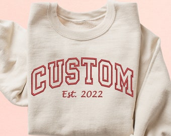 Custom Embroidered Sweatshirt | Personalized Straight Curved Text Crewneck  | Mom Gifts Shirt  | Personalized Sweatshirt | Mothers Day Gift