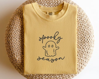 Spooky Season Embroidery Shirt | Embroidered Halloween Shirt | Cute Ghost and Funny Tees | Halloween Shirts