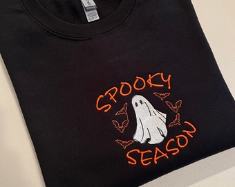 Spooky Season Embroidery Sweatshirts | Embroidered Halloween Season Crewneck | Ghost Bat Sweatshirt | Fall Season Crewneck | Spooky Season