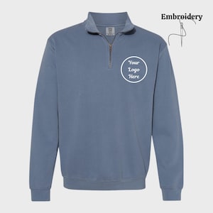 Comfort Colors® 1580 Embroidered Sweatshirt, Unisex Quarter Zip Custom Logo Embroidery, Luxury Corporate gifts, Quarter Zip Sweatshirt