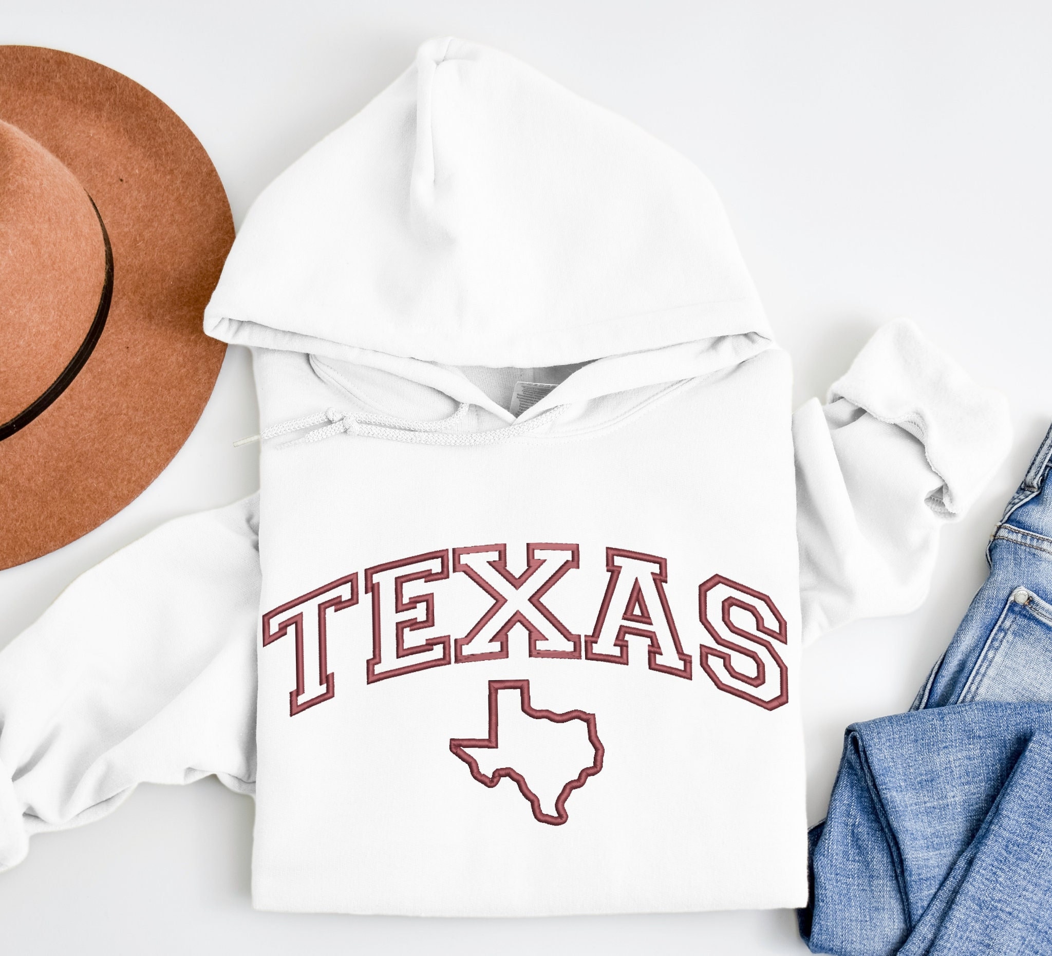 Embroidered Custom State Name Hoodies | Personalized USA States Map Hoodies  | State Name and Map Embroidery | Your Town and State Hoodies