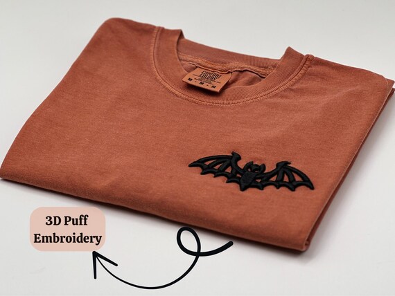 Bat 3D Puff Embroidery Tshirt, Spooky Bat Embroidery Shirts, 3D Halloween Embroidery, Puff Foam Embroidery, HalloweenTshirts, Gift for Her