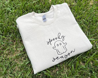 Spooky Season Embroidery Sweatshirt | Embroidered Halloween Crewneck | Cute Ghost and Funny Sweatshirts | Halloween Gifts