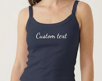 Personalized Embroidered Mrs. Tank Top, Custom Bride Spaghetti Strap Shirt
