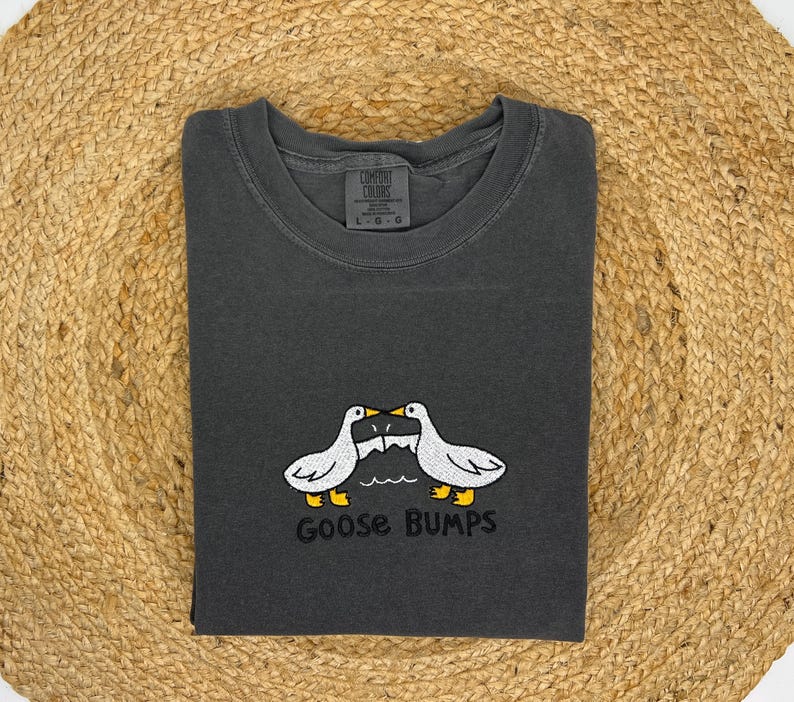 Embroidered Goose Bumps Comfort Colors T-Shirt, Goose Bumps T-shirt, Comfort Colors Cozy T-Shirts, Unisex Goose Shirt, Gift for Her image 3