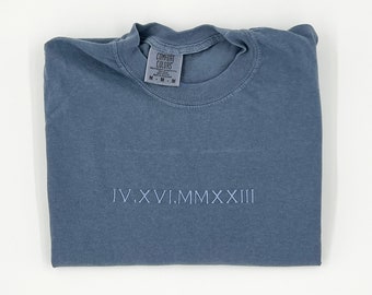 Custom Comfort Colors Roman Numerals T Shirt | Couples Gift T-Shirts | Personalized Date and Initial T-Shirts | Roman Numerals | Engagements