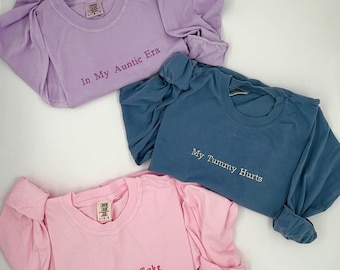 Custom Embroidered Long Sleeve Cotton Shirt, Personalized Text Gift