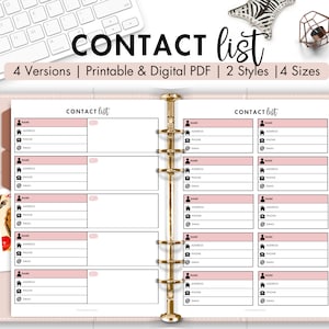Lista de contactos imprimible, libreta de direcciones, registro de información de contacto, lista de teléfonos de correo electrónico, planificador de pequeñas empresas, carta estadounidense A4, A5, HL, agenda telefónica