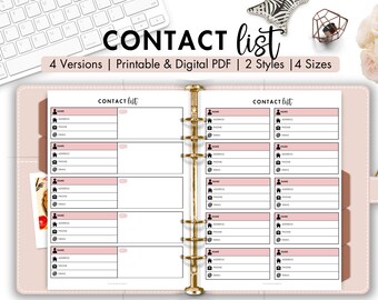 Contact List Printable | Address Book | Emergency Contact | Family Phone Book | Client Contact Sheet | 4 Versions | A4 A5 Letter Half