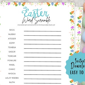 Easter Word Scramble Game, Printable Easter Games, Party Games, Easter Activities for Adults and Kids, Fun Easter Dinner, Spring, Egg Hunt