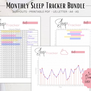 Sleep Tracker Bundle PDF Health Tracker, Sleep Planner, Sleep Log, Sleep Tracker Printable, Monthly Sleep Log, Sleep Journal, Health Planner
