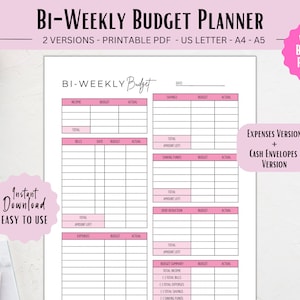 Biweekly Budget Planner, Bi-weekly Template, PDF Printable Paycheck Budget Tracker, Finance Planner, Zero Based Budget Sheet Binder