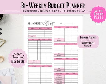 Biweekly Budget Planner, Bi-weekly Template, PDF Printable Paycheck Budget Tracker, Finance Planner, Zero Based Budget Sheet Binder