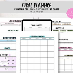 Essensplaner Bundle mit Einkaufsliste, Essensplankalender, Wochenmenü-Planungsvorlage, druckbare Mahlzeit Tracker, Meal Prep, Rezept, Fitness
