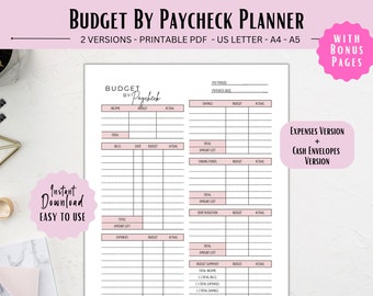 Paycheck Budget Planner Afdrukbare PDF, Budget door Paycheck Planner, Cash Enveloppen, Besparingen Challenge, Finance Planner, Maandelijkse Budget Binder