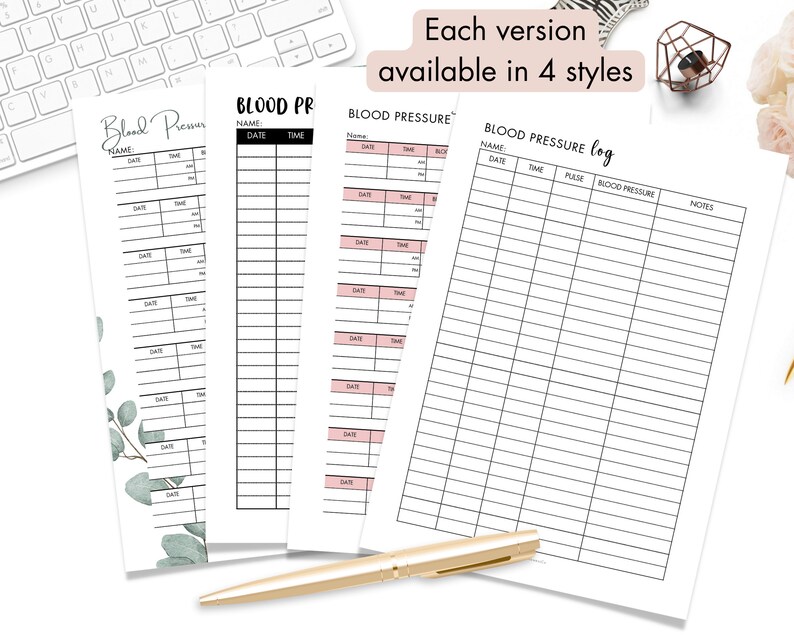 Blood Pressure Tracker Printable | 4 Styles | Hypertension Log | Heart ...