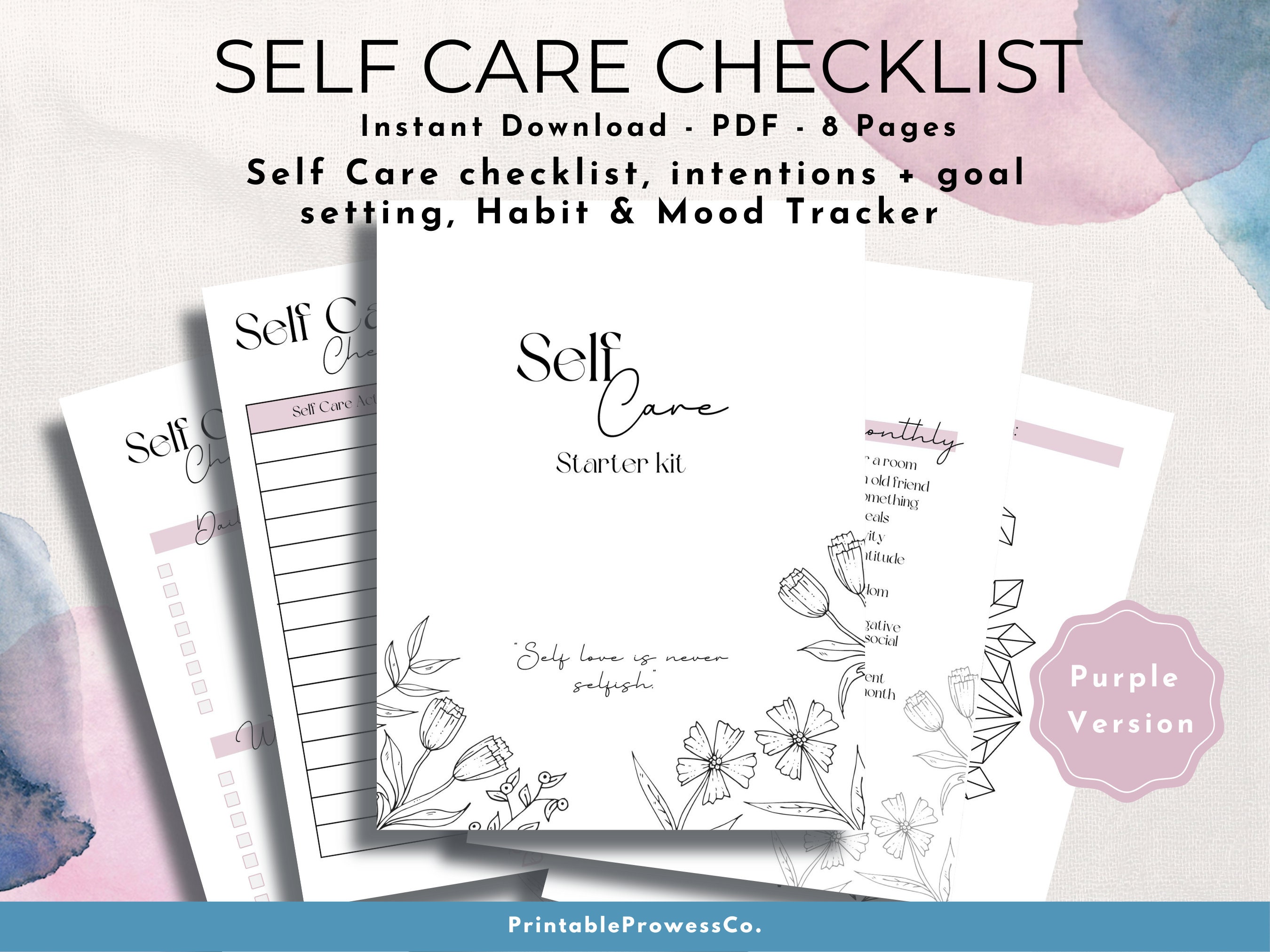 Self Care Checklist, Self Care Challenge, Self Care Journal, Self Help