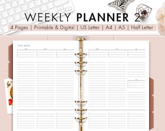 Weekly Planner Printable | Week on Two Pages | Minimalist Horizontal | Undated Planner Inserts | To Do List | A4 A5 Letter Half | PDF