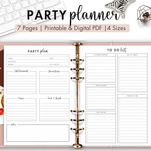 Party Planner Printable Template Birthday Party Event Planner Budget Menu Check List A5 A4 ...
