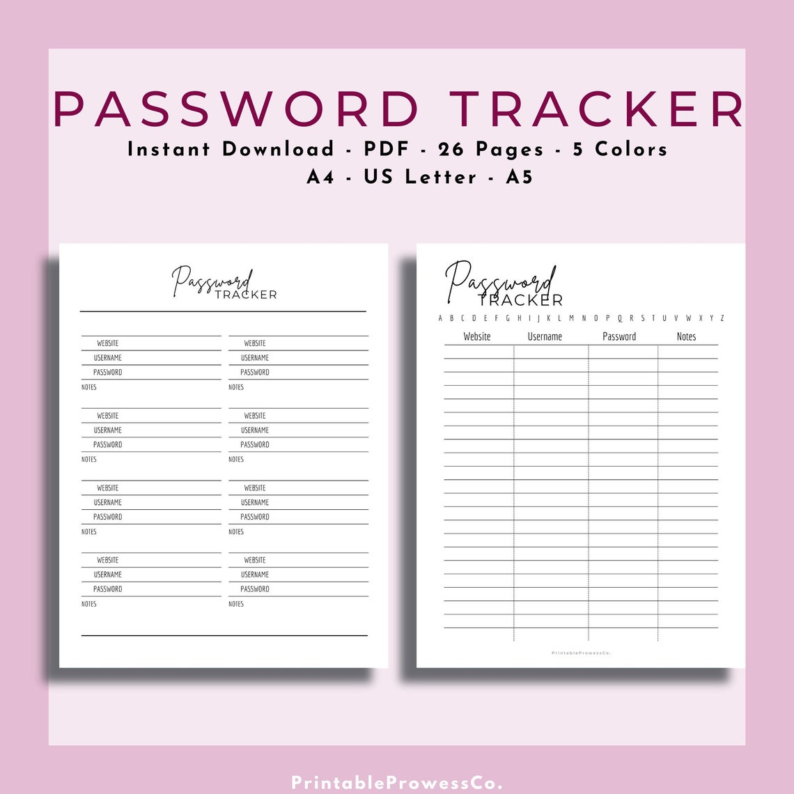 Printable Password Tracker Log Password Organizer Password List ...