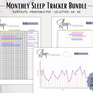 Sleep Tracker Bundle PDF Health Tracker, Sleep Planner, Sleep Log, Sleep Tracker Printable, Monthly Sleep Log, Sleep Journal, Health Planner