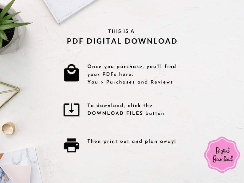 May include: This is a PDF digital download. Once you purchase, you'll find your PDFs here: You > Purchases and Reviews. To download, click the DOWNLOAD FILES button. Then print out and plan away! Digital Download.