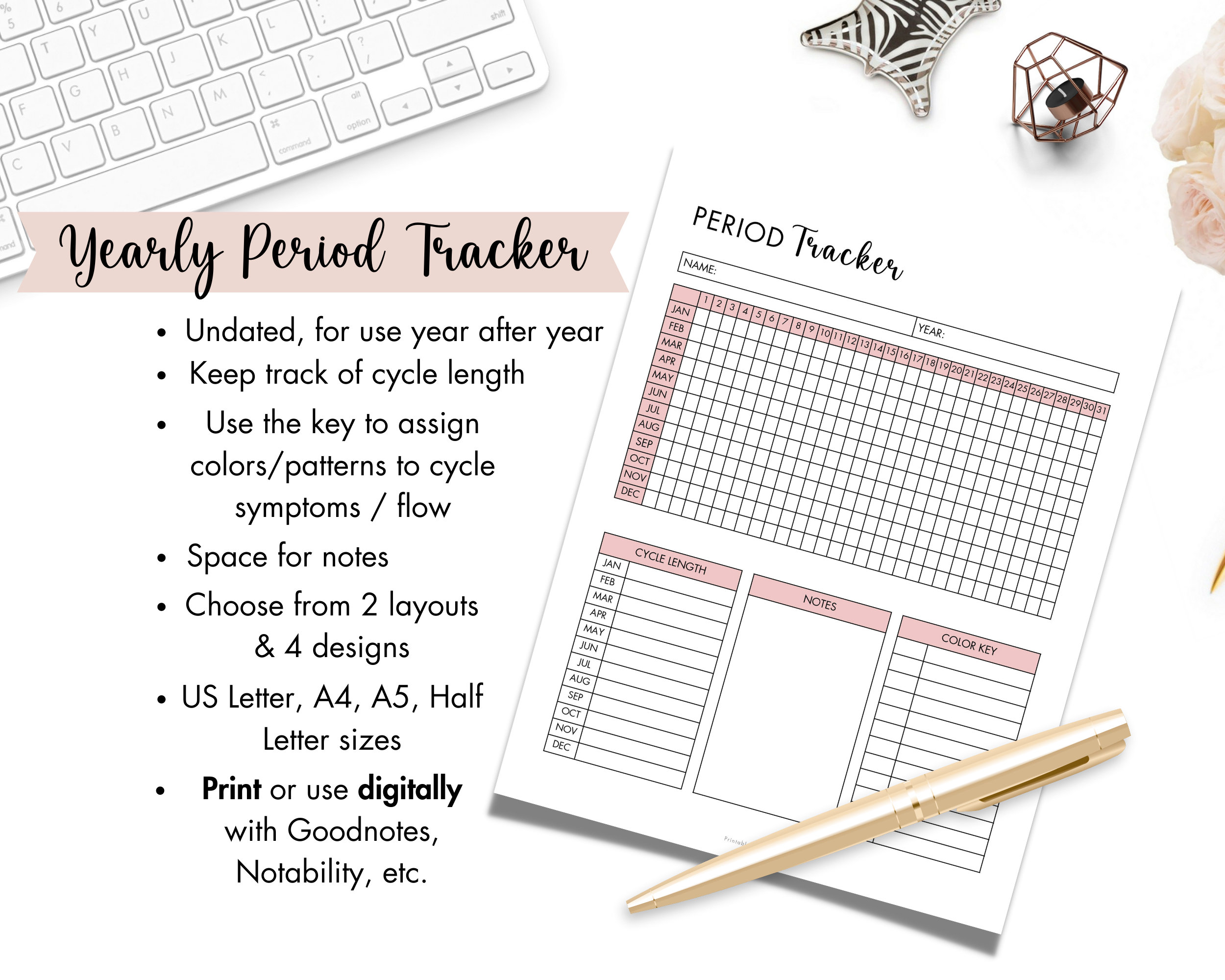 Printable Period Tracker Menstrual Cycle Tracker| Period Calendar ...