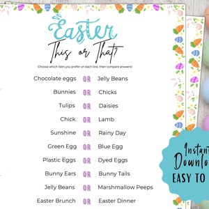 Easter This or That Game, Easter Would You Rather Game, Printable Easter Party Game, Easter Activity for Kids and Adults, Instant Download