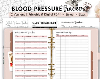 Blood Pressure Tracker Printable | 4 Styles | Hypertension Log | Heart Rate | BP Log Book | Vital Signs | 2 Layouts | A4 A5 Letter Half