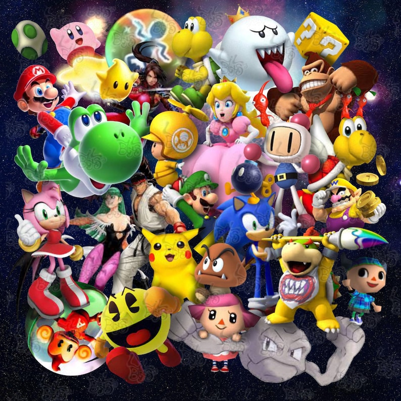 Boo Pac Retro Game Characters Collage Digital PNG 2048x2048 | Dark Space ...