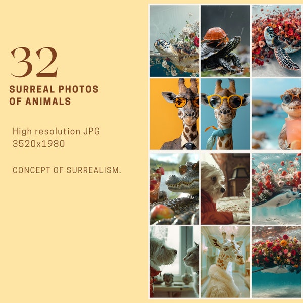 32 Midjourney ai image of animals, flower for social media, blogs and digital contexts. Contemporary and, ai art.