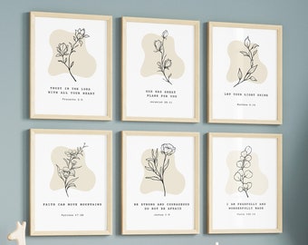 Set van 6 christelijke kinderkamer kunst aan de muur, kunst aan de muur van het vers van de Bijbel, kunst aan de muur van de Schrift, kinderkamer prints, christelijke kinderkamer decor, kinderkamer decor, Bijbel