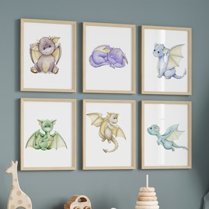 Set of 6 Dragon Nursery Prints,baby Dragon,dragon Wall Art,dragon Art ...