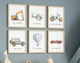 Set of 6 Transport vehicles print,Vehicles print for boys room,Travel nursery,Adventure nursery,Boy nursery decor,Boys room decor,Boys room