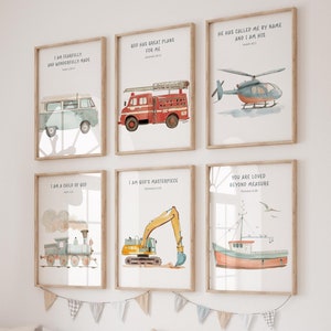 Set of 6 printables Vehicle prints,Christian nursery prints,Transport vehicles print,Adventure nursery,Christian baby gift,Church nursery