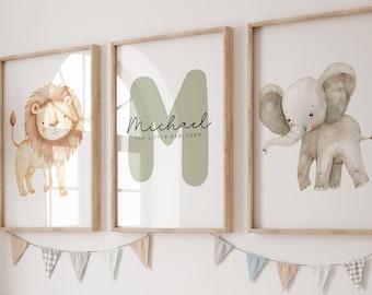 Personalized safari nursery print,Safari animal prints,Baby safari animals,Jungle nursery,Neutral nursery,Jungle nursery decor,Custom name