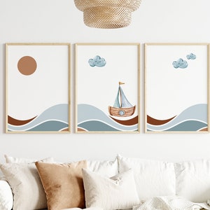 3er Set Maritime Kinderzimmer Wandkunst,Segelboot,Küste Kinderzimmer,Küste Kinderzimmer Kunst,Ozean Thema Kinderzimmer,Baby Junge Kinderzimmer Druck
