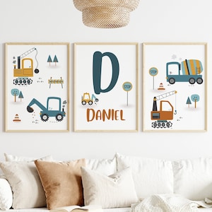 Set of 3 custom construction prints,Personalized Name Sign for Nursery Custom Nursery Decor Wall Decor Personalized Name Sign,Custom name