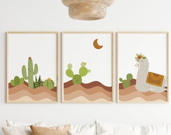 Llama and Cactus nursery decor set of 3 prints,Llama,Llama baby shower gift,Printable cactus wall art,Llama Boho nursery decor,Nursery print
