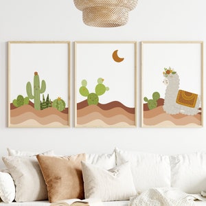 Lama und Kaktus Kinderzimmer Dekor Set von 3 Drucken, Lama, Lama Baby-Dusche-Geschenk, druckbare Kaktus Wandkunst, Lama Boho Kinderzimmer Dekor, Kinderzimmer Druck