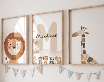 Personalized safari nursery print,Safari animal prints,Baby safari animals,Jungle nursery,Neutral nursery,Jungle nursery decor,Custom name
