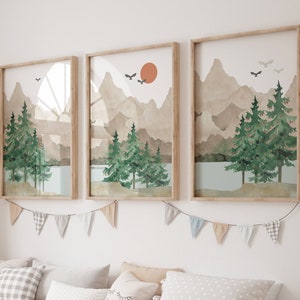 Set of 3 Woodland Nursery prints,Forest nursery,Woodland nursery,Mountain print,Playroom,Forest nursery decor,Playroom decor,Kids room decor